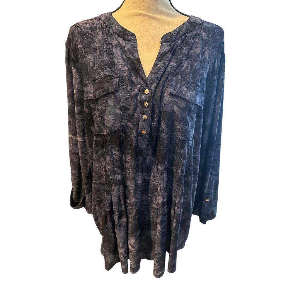 ⭐️ Women’s Sami & Jo Floral Navy Print Top Size 2XL Office Career Flowy